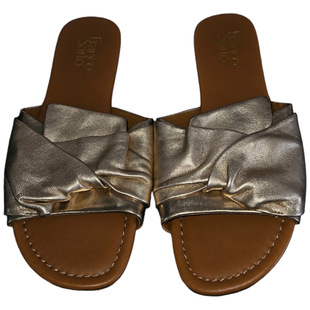 NWT Franco Sarto Genuine Leather Gold Gibson Slide Sandals